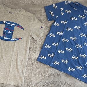 Champion Kids Gray T-Shirt Size L and Puma Blue T-Shirt Size M (10-12)